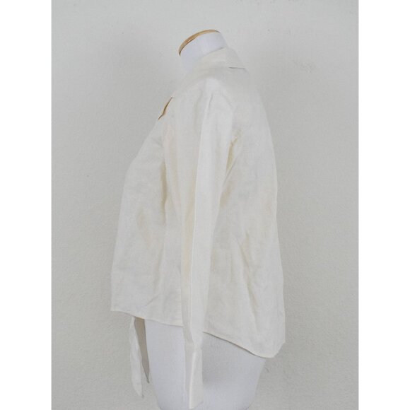 Vintage‎ 80s Linen-Rayon Front Tie Blouse size 8 - Picture 2 of 9